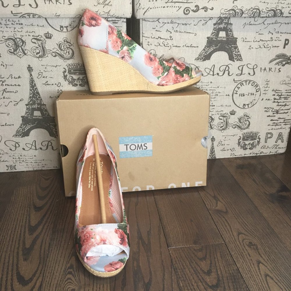 TOMS Floral Print Women's Stella Peep Toe 7.5